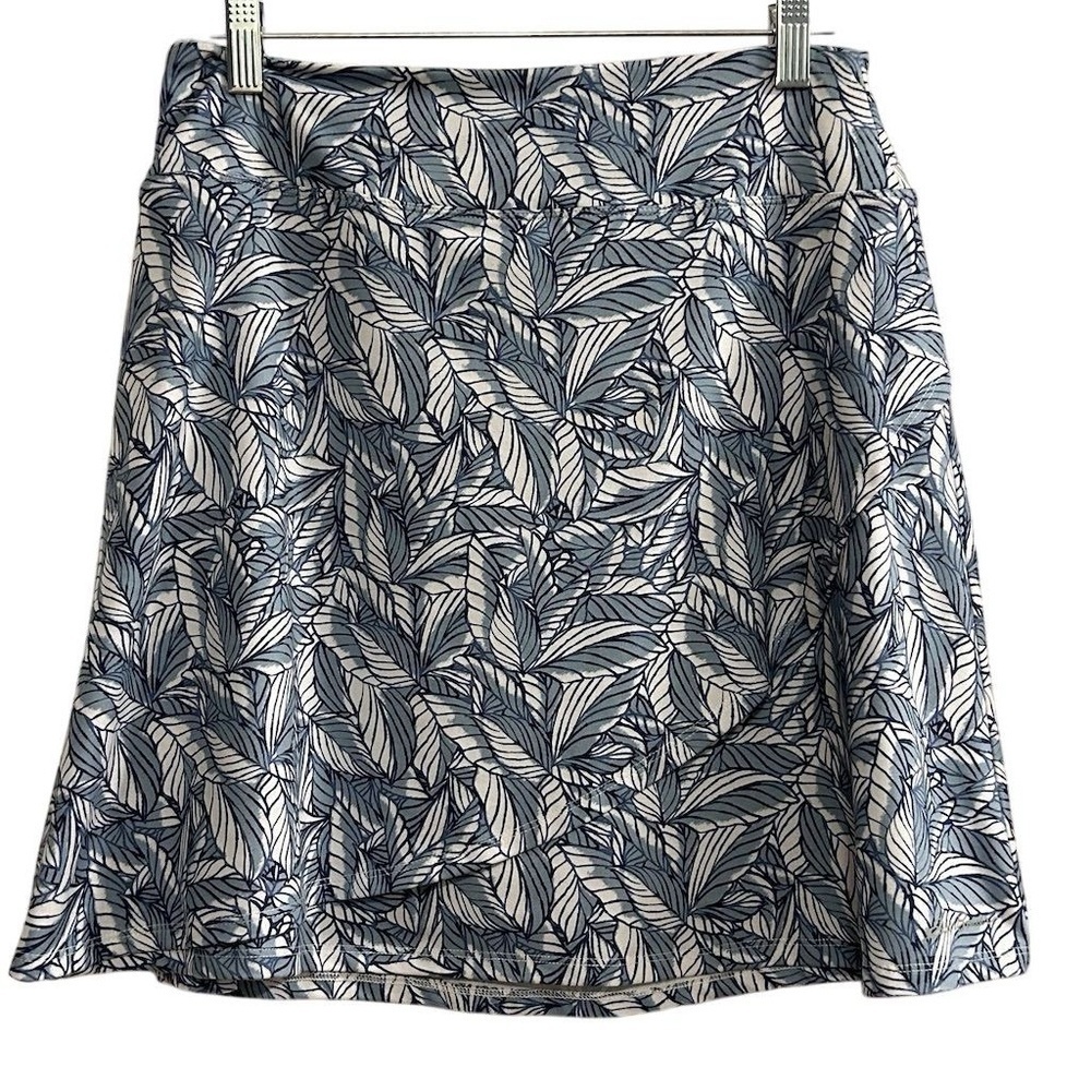 Eddie Bauer Women's A-Line Floral Leaf Skirt Medium Blue and White Casual Short